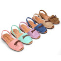 Nubuck leather menorquina sandals with rear strap and fringed tab.