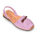 Nubuck leather menorquina sandals with rear strap and fringed tab.