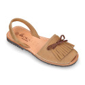 Nubuck leather menorquina sandals with rear strap and fringed tab.