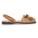 Nubuck leather menorquina sandals with rear strap and fringed tab.