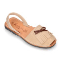 Nubuck leather menorquina sandals with rear strap and fringed tab.