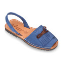 Nubuck leather menorquina sandals with rear strap and fringed tab.