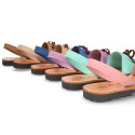 Nubuck leather menorquina sandals with rear strap and fringed tab.