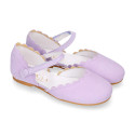 Girl Mary Jane shoes in LILAC soft suede leather with waves design.