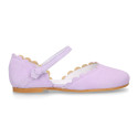 Girl Mary Jane shoes in LILAC soft suede leather with waves design.