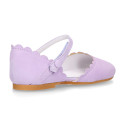 Girl Mary Jane shoes in LILAC soft suede leather with waves design.