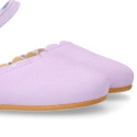 Girl Mary Jane shoes in LILAC soft suede leather with waves design.