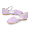 Girl Mary Jane shoes in LILAC soft suede leather with waves design.