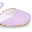 Girl Mary Jane shoes in LILAC soft suede leather with waves design.