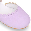 Girl Mary Jane shoes in LILAC soft suede leather with waves design.