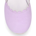 Girl Mary Jane shoes in LILAC soft suede leather with waves design.