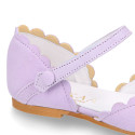 Girl Mary Jane shoes in LILAC soft suede leather with waves design.