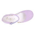 Girl Mary Jane shoes in LILAC soft suede leather with waves design.