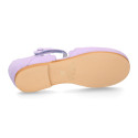 Girl Mary Jane shoes in LILAC soft suede leather with waves design.