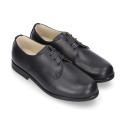 Nappa leather Kids Laces up shoes for ceremony in navy blue color.