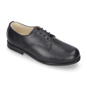 Nappa leather Kids Laces up shoes for ceremony in navy blue color.