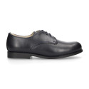 Nappa leather Kids Laces up shoes for ceremony in navy blue color.