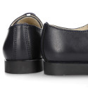 Nappa leather Kids Laces up shoes for ceremony in navy blue color.