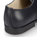 Nappa leather Kids Laces up shoes for ceremony in navy blue color.