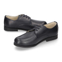 Nappa leather Kids Laces up shoes for ceremony in navy blue color.