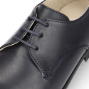 Nappa leather Kids Laces up shoes for ceremony in navy blue color.