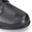 Nappa leather Kids Laces up shoes for ceremony in navy blue color.