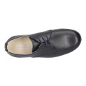 Nappa leather Kids Laces up shoes for ceremony in navy blue color.