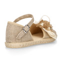 Natural Linen canvas girl espadrille shoes for CEREMONIES with flower design.