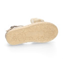 Natural Linen canvas girl espadrille shoes for CEREMONIES with flower design.