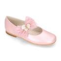 PRE-ORDER. Ceremony Mary Jane shoes in nappa leather in powder pink with tulle flower.