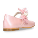 PRE-ORDER. Ceremony Mary Jane shoes in nappa leather in powder pink with tulle flower.