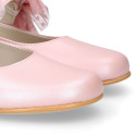 PRE-ORDER. Ceremony Mary Jane shoes in nappa leather in powder pink with tulle flower.