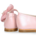 PRE-ORDER. Ceremony Mary Jane shoes in nappa leather in powder pink with tulle flower.