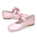 PRE-ORDER. Ceremony Mary Jane shoes in nappa leather in powder pink with tulle flower.