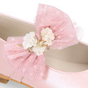 PRE-ORDER. Ceremony Mary Jane shoes in nappa leather in powder pink with tulle flower.