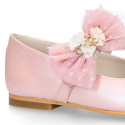 PRE-ORDER. Ceremony Mary Jane shoes in nappa leather in powder pink with tulle flower.