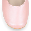 PRE-ORDER. Ceremony Mary Jane shoes in nappa leather in powder pink with tulle flower.