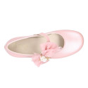 PRE-ORDER. Ceremony Mary Jane shoes in nappa leather in powder pink with tulle flower.