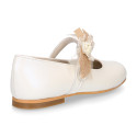 PRE-ORDER. Ceremony Mary Jane shoes in nappa leather in ivory color with craft flower.