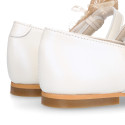 PRE-ORDER. Ceremony Mary Jane shoes in nappa leather in ivory color with craft flower.