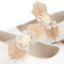 PRE-ORDER. Ceremony Mary Jane shoes in nappa leather in ivory color with craft flower.