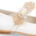 PRE-ORDER. Ceremony Mary Jane shoes in nappa leather in ivory color with craft flower.