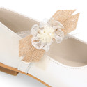 PRE-ORDER. Ceremony Mary Jane shoes in nappa leather in ivory color with craft flower.