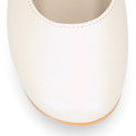 PRE-ORDER. Ceremony Mary Jane shoes in nappa leather in ivory color with craft flower.