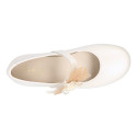 PRE-ORDER. Ceremony Mary Jane shoes in nappa leather in ivory color with craft flower.