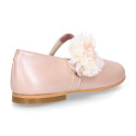 PRE-ORDER. Ceremony Mary Jane shoes in nappa leather in nude color with plumeti flower.