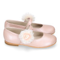 PRE-ORDER. Ceremony Mary Jane shoes in nappa leather in nude color with plumeti flower.