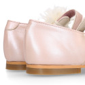 PRE-ORDER. Ceremony Mary Jane shoes in nappa leather in nude color with plumeti flower.