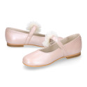 PRE-ORDER. Ceremony Mary Jane shoes in nappa leather in nude color with plumeti flower.