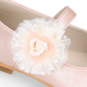 PRE-ORDER. Ceremony Mary Jane shoes in nappa leather in nude color with plumeti flower.